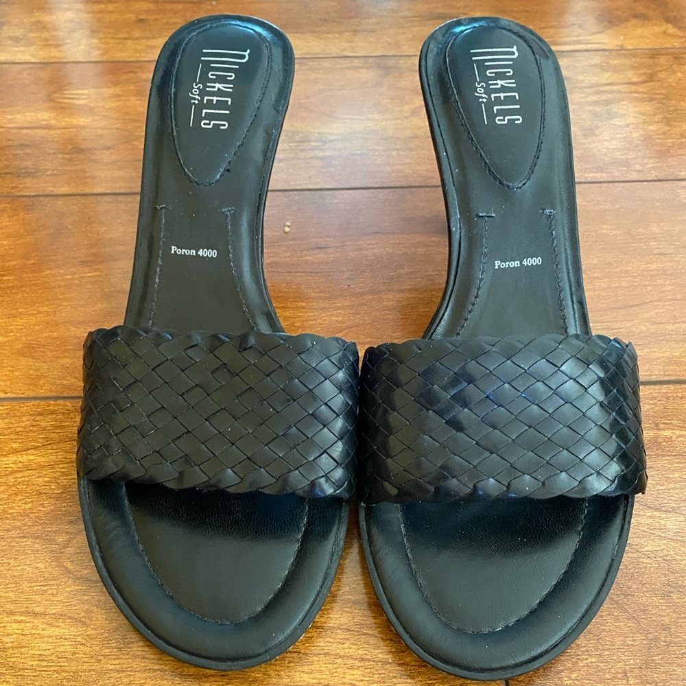 Black slip on pumps.